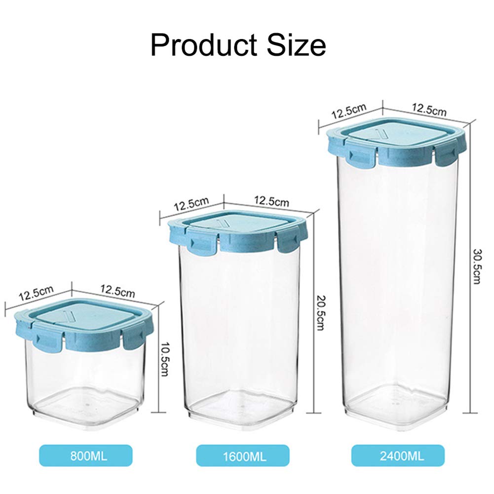 Contenitori Alimentari, Set di 3 Pezzi Alimenti Contenitori, Ideale per Zucchero, tè, caffè, Riso, con Airtight Coperchi, 800ml/1600ml/2100ml, Blue