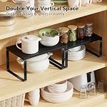 Simple Trending Cabinet Organizer Shelf, Set of 2 Stackable Kitchen Counter Shelves, Expandable Spice Rack Kitchen Storage Riser, Metal Engineered Wood, Black - Image 4