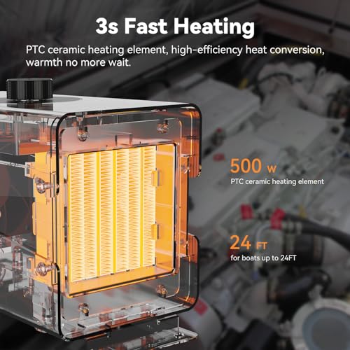 Image of Boat Engine Compartment Heater Built-in Thermostat, 500W Boat Cabin Heater with Safe PTC Element and Waterproof Fan HMA500 Multi-Use Boat Bilge Heater to Prevent Your Cabin Pump from Freezing, White