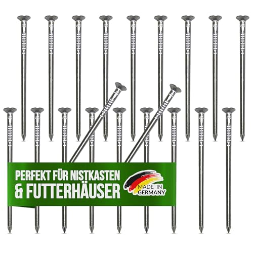 AMZoutdoor® 20 clavos de aluminio auténticos para nidos y comederos, clavos respetuosos con los árboles, clavos de aluminio, fijación para bebederos y nidos (20, mezcla: 5 x 80 mm, 5 x 65 mm, 10 x 45