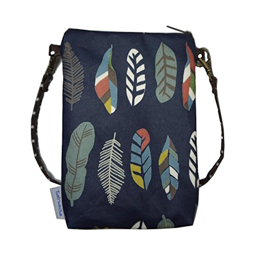 Image of Taianda Women Cell Phone Crossbody Wallet Pouch (Feather Pattern Navy Blue)