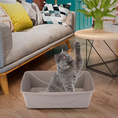 Image of Petmate Open Cat Litter Box, XL Nonstick Pan, Mouse Grey | Durable Standard Litter Box Great for Small and Large Cats, Comfort Grip Rim for Easy Cleaning, Made in USA
