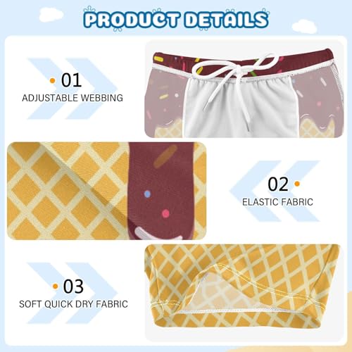 Boys Swim Trunks Quick Dry Bathing Suit Brown Red Ice Cream Toddler Swim Shorts Boardshorts Swimwear 3-103