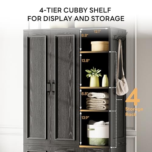 LIKIMIO Armoire Wardrobe Closet 70" H, 5 Doors Bedroom Wooden Wardrobe with 4 Storage Shelves and Hanging Rod, Clothing Storage Cabinet Organizer Combination, Black - Image 5