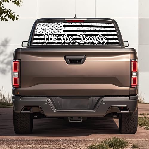 Image of Rear Window Decals for Trucks - 65x17.3 in Back Window American Flag Decals Fit Most Pickup Trucks SUV, Patriotic Car America Flag Decals for Personalized