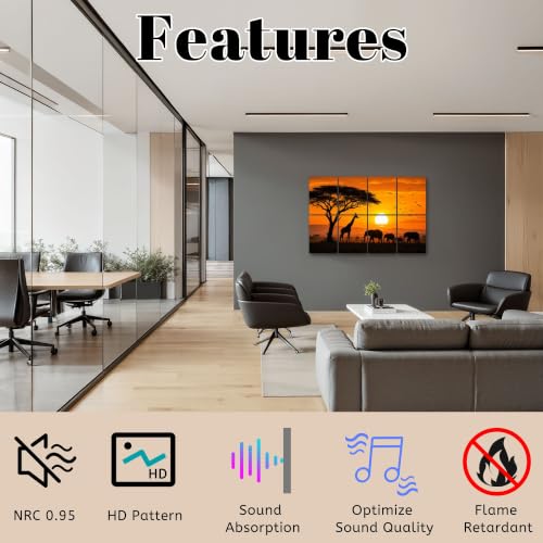 8 Panels Art Decor Acoustic Panels African landscape scene animal savannah silhouette Sunset Sound Absorbing Wall Padding Soundproof Panels for 48"x32" Recording Studio Home Office Gaming Room miniatura 4