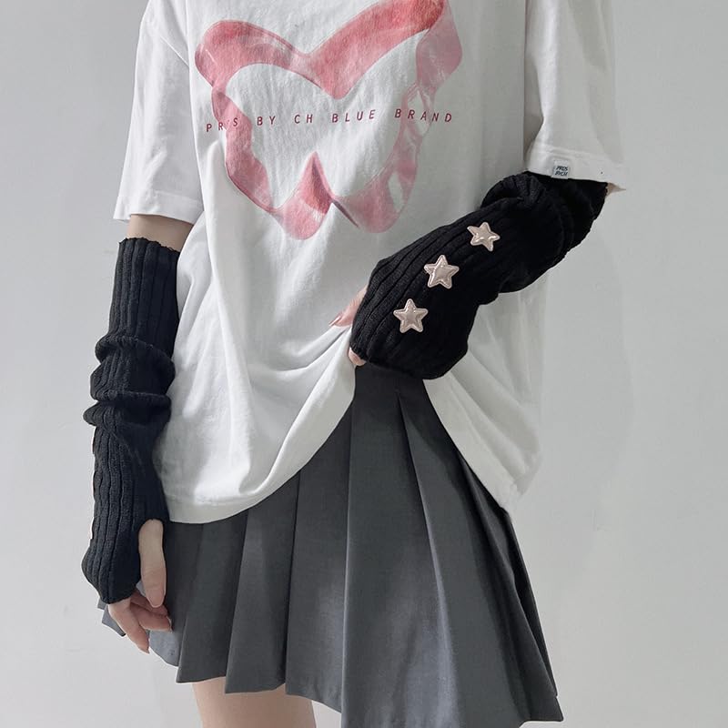 CYee Damskie rękawy na ramiona Kawaii estetyka Harajuku rękawice na ramię Y2K Grunge Gyaru ocieplacze na ramiona Acubi rękawiczki bez palców