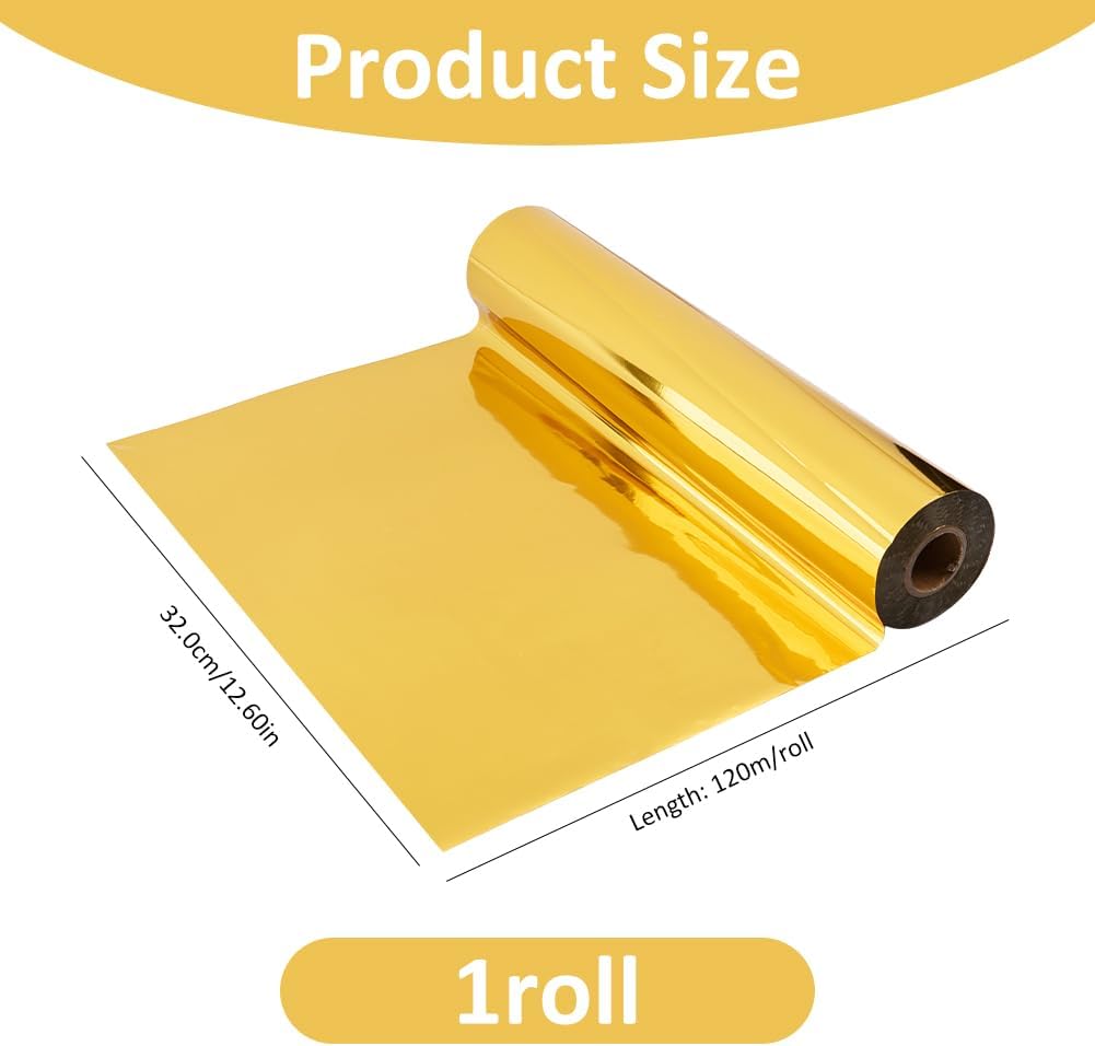 SUPERFINDINGS 120m/393.7ft Toner Reactive Foil Roll Golden Transfer Foil Paper 32cm/12.6" Foils Paper Sheets for Laser Printer+Laminator Metallic DIY Craft Embossing Scrapbooking Cards Making
