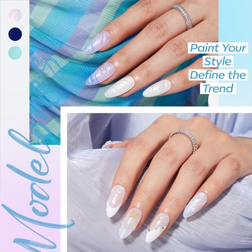 Image of modelones White Gel Nail Polish Set, 6 Colors Milky Jelly White Silver Cat Eye Pearl Glitter Gel Polish Kit with Cateye Magnet, Soak Off LED DIY Manicure Home Gift for Women
