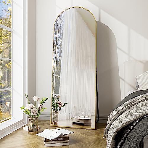 GLSLAND-58x18 inch Arched Full Length Mirror-Aluminum Alloy Frame High Definition-Full Body Mirror for Bedroom or Living Room,Gold