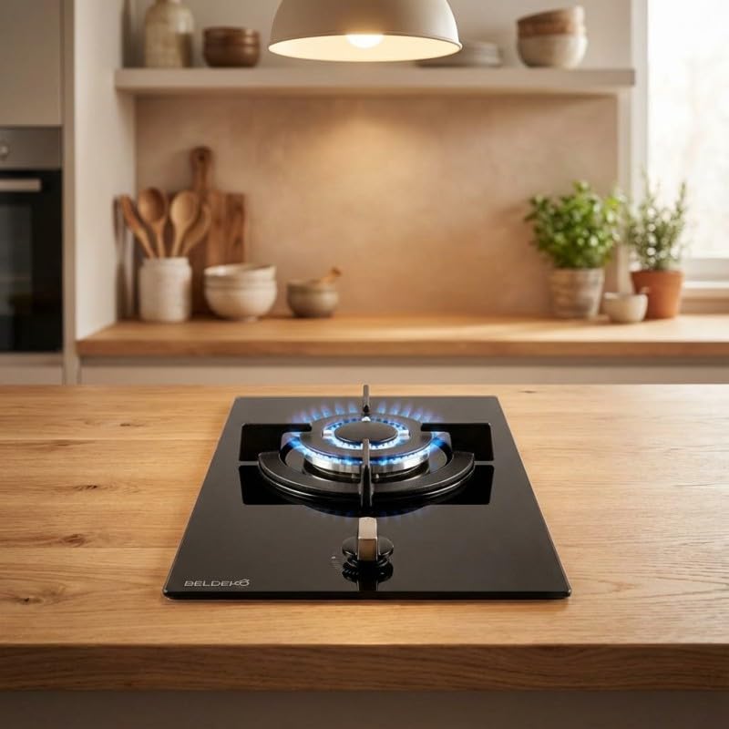 BELDEKO Plaque Gaz 1 Feu Double Couronne Verre Noir - Marque Française