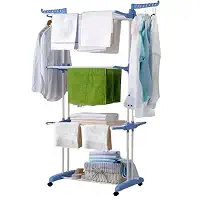 Varal de Roupas com 3 Andares em Aço Inoxidável, Dobrável e Portátil com 4 Rodas, Ideal para Apartamentos, Uso no Chão e Fácil Armazenamento EXGLOBE