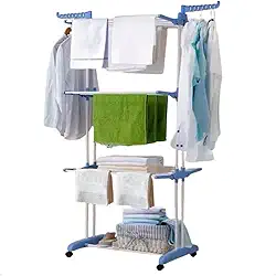 Varal de Roupas com 3 Andares em Aço Inoxidável, Dobrável e Portátil com 4 Rodas, Ideal para Apartamentos, Uso no Chão e Fácil Armazenamento EXGLOBE