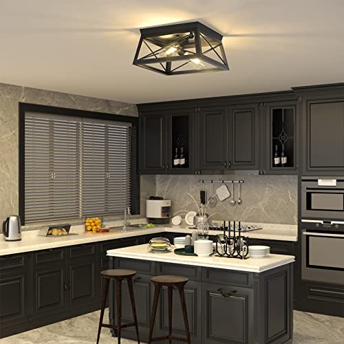 Pynsseu Industrial Ceiling Light, 2 Lights Farmhouse Semi Flush Mount Ceiling Fixture For Kitchen Island Dining Room Bedroom Foyer Hallway, 1 Pack, Black #TOP4