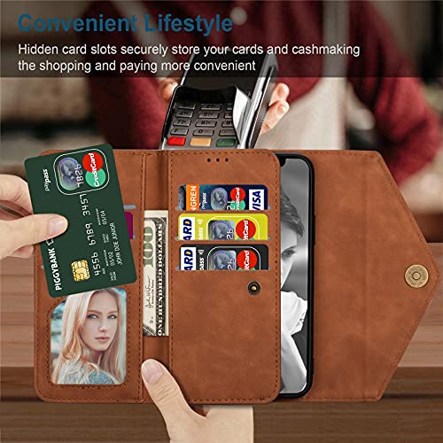 Wallet Case for Samsung Galaxy S20 FE 5G 6.5 inch Flip Zipper Purse Handbag with Credit Card Holder Shoulder Strap Wrist Strap Phone Cover for S 20 EF UW S20FE5G S20FE 20S S2O Fan Edition 4G G5 Brown 5