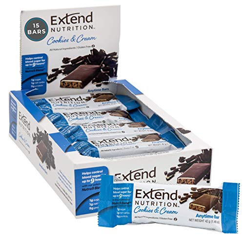 Extend Bar, Glucose Control, Low Sugar, Meal Replacement, 1.48 Bars, 15 Count, Cookies and Cream