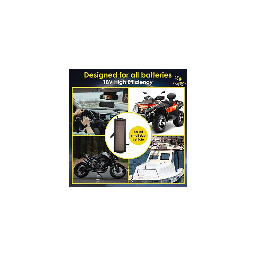 Solaroid Tech Solar Trickle Charger & Maintainer Kit Weatherproof 12V 2.5W Solar Panel Battery Charger with Battery…