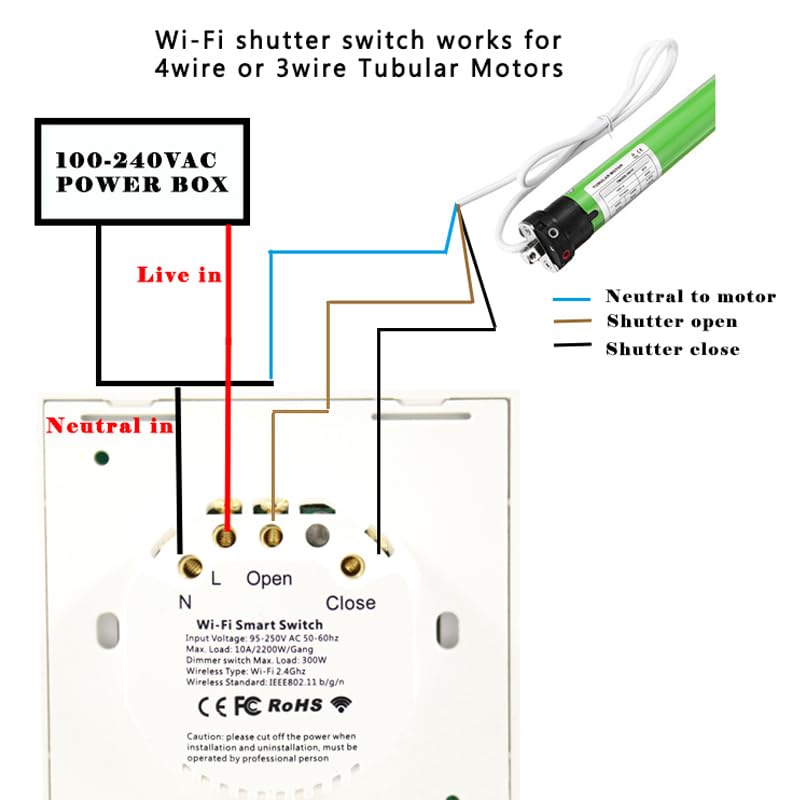 Interruttore Tapparelle Wifi, WiFi Smart Turga Blind Switch Regolazione percentuale per tapparello a rulli elettrici motorizzato motore tapparelle 10A Interruttore Tapparelle Avvolgibile Wifi(Black)