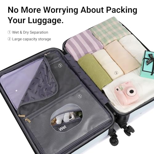 NZBZ Vintage Luggage Set, Retro Lightweight Leather Suitcase with Double Spinner Wheels, Large Capacity (Blue, 20inch & 24inch & 28inch)3