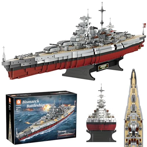 NDZUI Klemmbausteine Schlachtschiff Baustein Military Series Spielzeug Schiff MOC WWII Deutsches Battleship Militär Kriegsschiff Modell Geschenk für Jungen & Männer ab 14 Jahren Dekor (Bismarck)
