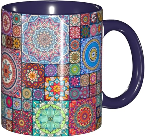 マグカップ エスニック柄 マンダラ柄 曼荼羅 コーヒーカップ 陶器 330ml おしゃれ 可愛い 食器 コップ 耐熱 電子レンジ対応 お茶 ミルク 大容量 軽量 オフィス 家用 誕生日 記念日 プレゼント 箱入り