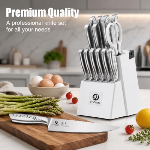 Image of imarku 15PCS White Knife Set, High Carbon Stainless Steel with Sharpener