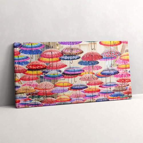 Peinture murale de parapluies colorés pour illuminer votre grand salon moderne