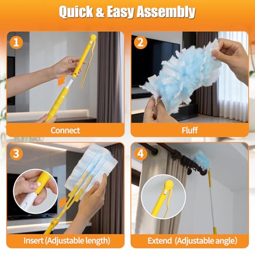 Image of 80 Count Duster Refills with 1 Short Handle & 3 ft Extendable Handle, Compatible with Swiffer Duster, 180 Disposable Microfiber Cleaning Dusters, Unscented