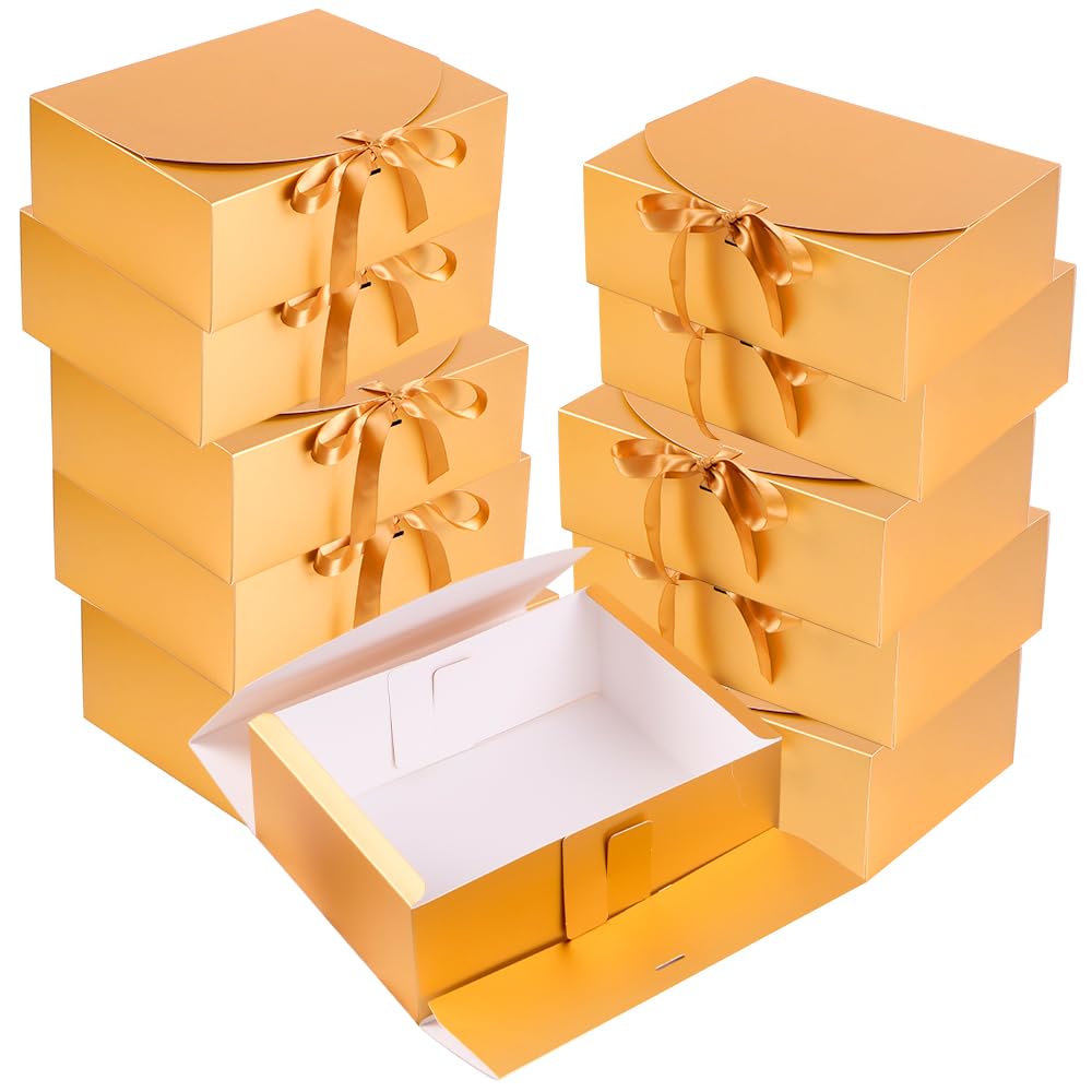 Paquete de 10 cajas de regalo con cinta de 10 x 7.5 x 3.5 pulgadas, cajas de cartulina para regalos de boda para propuestas de dam