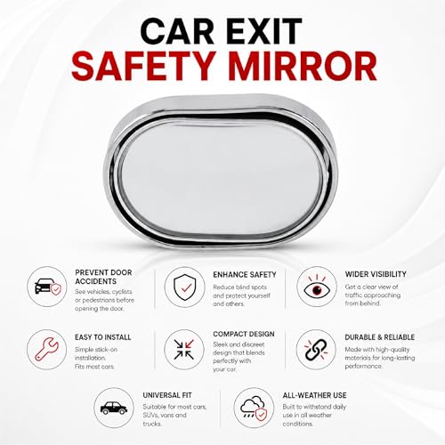 Image of Car Exit Safety Mirror, Wide Angle Convex Blind Spot Mirror, Stick-On, for Cars, SUVs & Taxis, 2 Pack