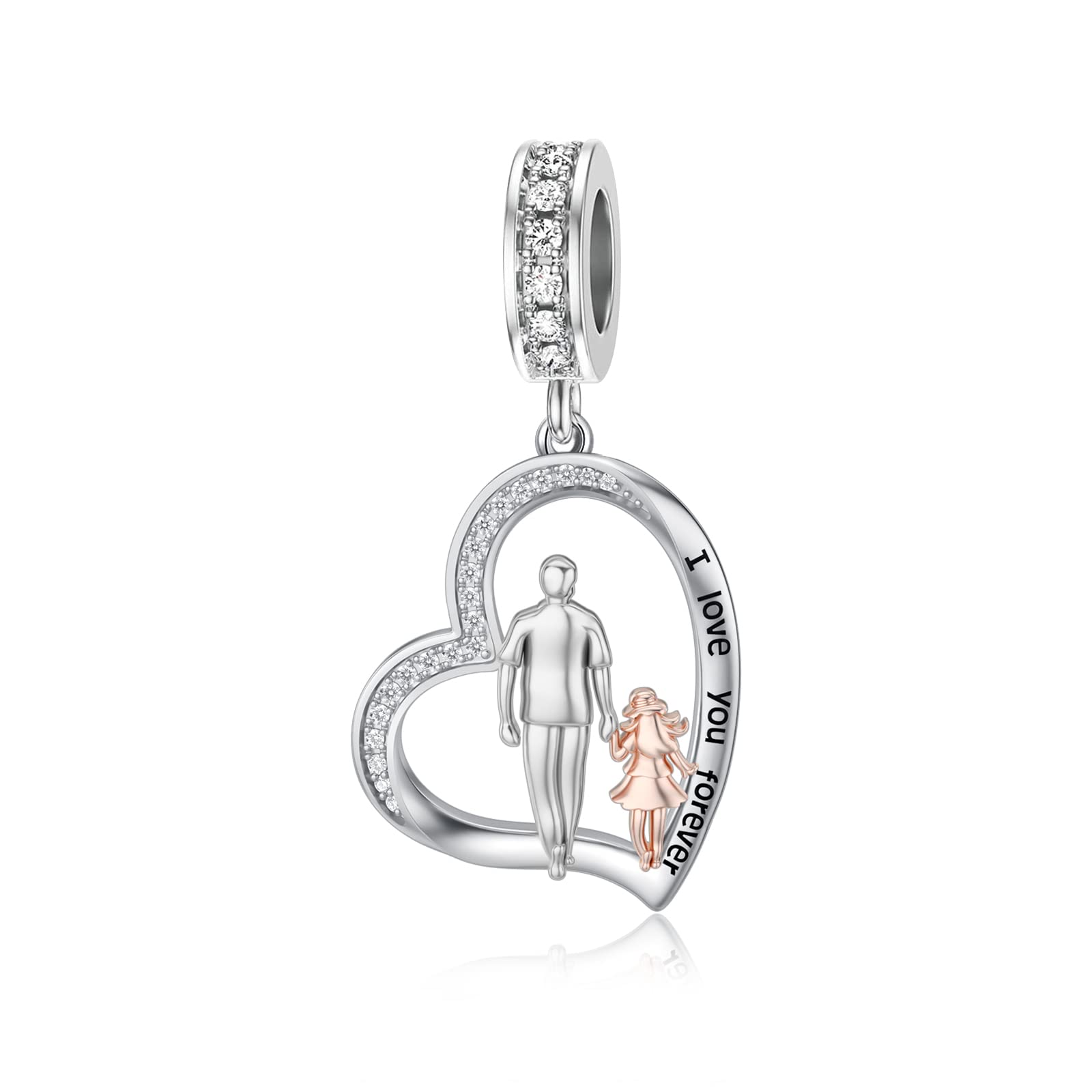 PROESS Father Mother Daughter Charm fit Charms Bracelet Sterling Silver Charms for Bracelets Birthday Valentines Day Gifts for Daughter Mother Lover