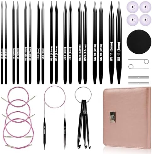 Froggod 4.53-inch (11.5cm) Interchangeable Circular Knitting Needles Set Aluminum US Sizes 2.5, 4, 5, 6, 7, 8, 9, 10, 11 with Interchangeable Knitting Needles and Cables, Accessories and Case, 9 Pairs