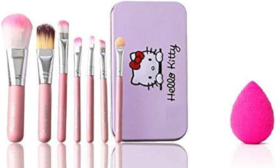 Makeup latex-less, anti microbial foam Brush with Print Box and Blender Puff ( Set of 7 Black)