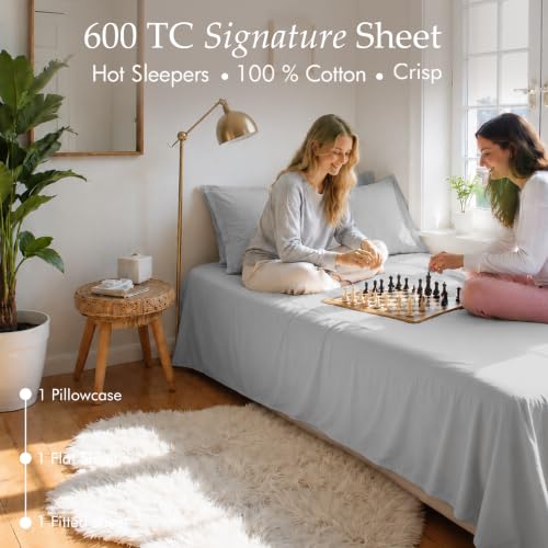 Image of Threadmill 600 Thread Count Cotton Twin Sheet Set, Sateen, Light Grey