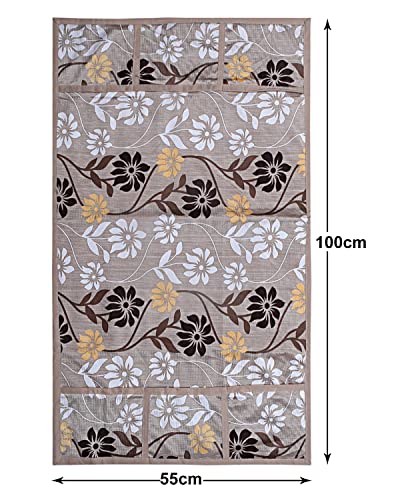 Image of Kuber Industries Floral Print Fridge Cover With Side Pockets|Fridge Top Cover|Refrigerator Cover|Washable Cotton Material|6 Utility Pockets (Beige)