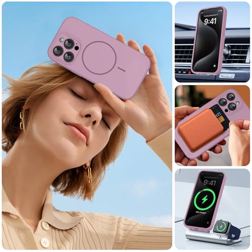 Image of Miracase Magnetic for iPhone 15 Pro Case, [Soft Anti-Scratch Microfiber Lining], Compatible with MagSafe, Liquid Silicone Shockproof Drop Protection Phone Case for 15 Pro, Blackcurrant