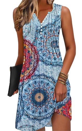 Image of Disamer Beach Dresses for Women 2026 Vacation Swim Cover up V-Neck Summer Dress Button Down Sleeveless Boho Floral Sundress