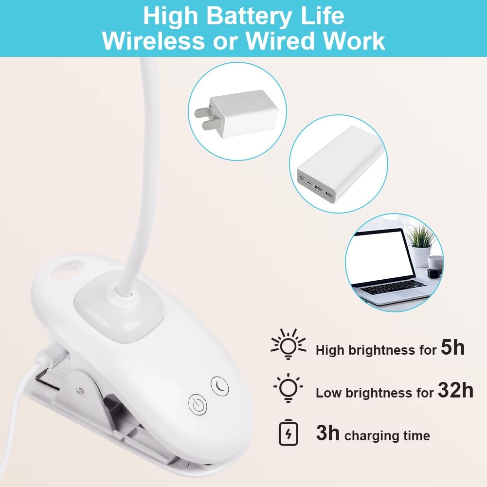 URAQT Lampe de Bureau LED, 22 LED USB Lampe de Lecture à Pince Rechargeable, 3 Modes d’Éclairage/Gradation Continue/Fonction Veilleuse, Ambre Flexible Lampe de Chevet Tactile pour Lecture, Bureau
