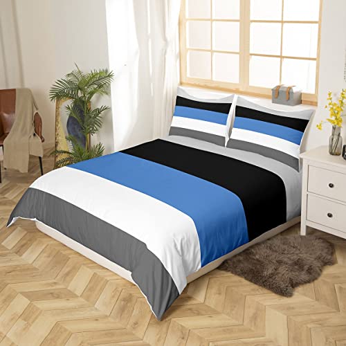 Homewish Patchwork Striped Duvet Cover Set including 2 Pillowcases, Double Size, 100% Soft & Breathable Polyester - Image 2