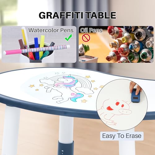 Image of BAYBEE Study Table for Kids with Chair,Multi-Functional Adjustable Study Table with Anti-Slip Base, Drawing Board, Safe Rounded Corners & Easy Plug-and-Play Installation (Blue)