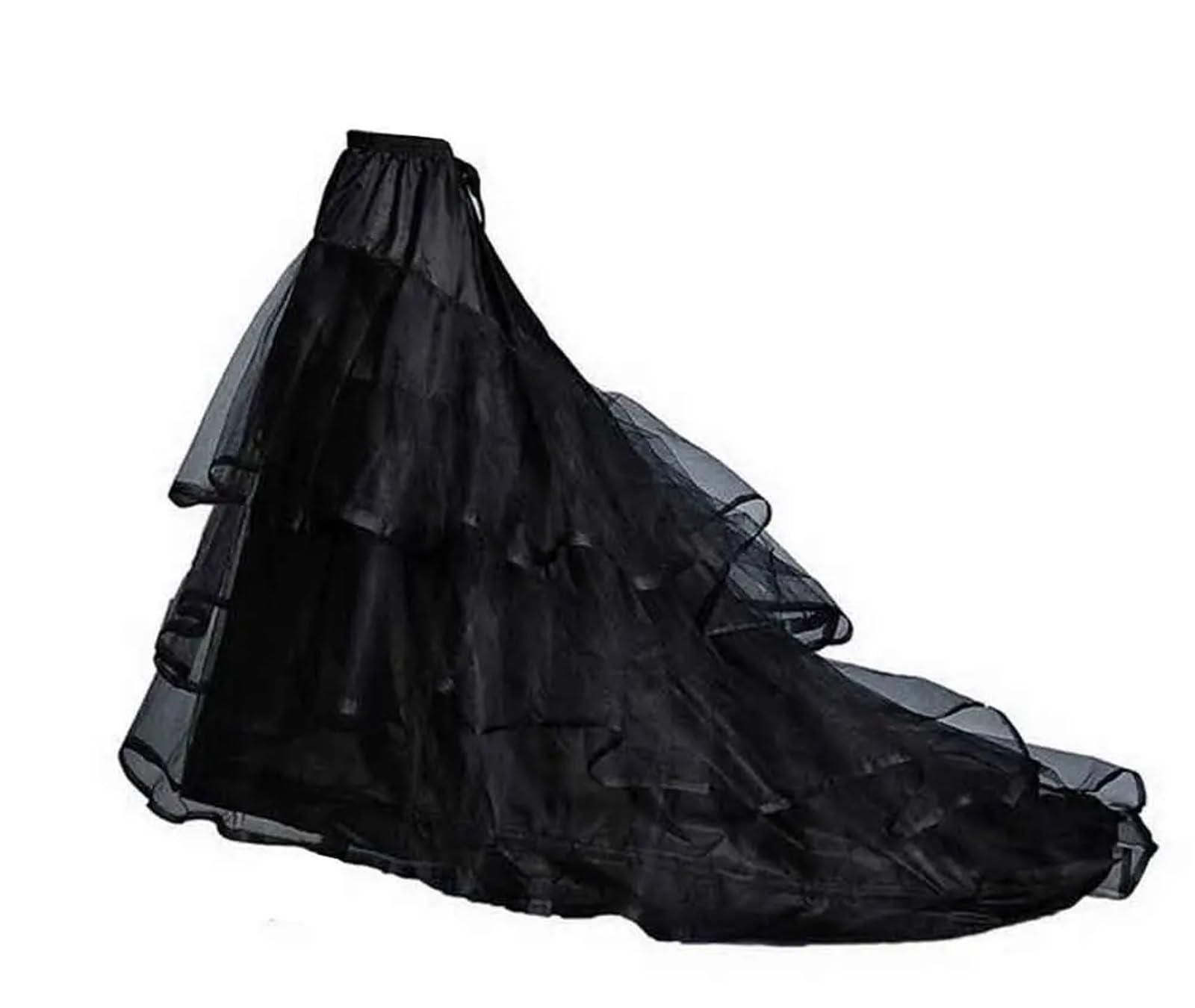 DUNSBY Petticoat Women's Vintage Long Trail Black Petticoat Three-Layer Tulle Tutu Bubble Skirt