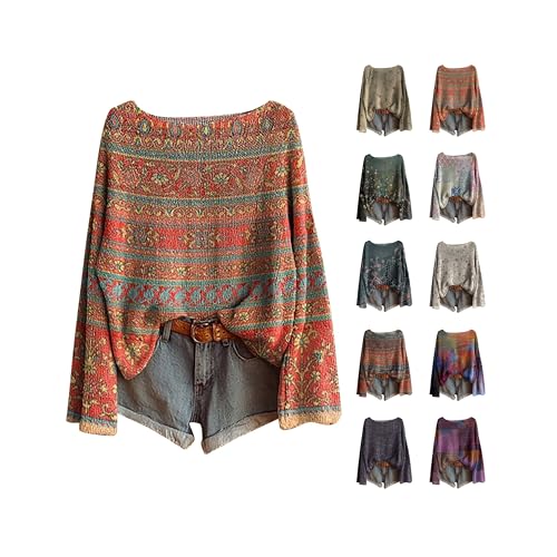 anthropologie Outfits anthropologie Sweater Abercrombie Sweater Fall Sweaters for Women 2025 Plus Size Boho Vintage Graphic Print Long Sleeve Shirts Casual Cute Knit Tops Pullover