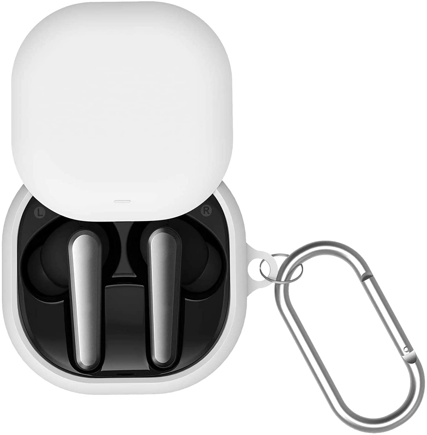 True Wireless Earbuds Protective Charger Wireless Carrying Case with Keychain Hook for Anker Soundcore Liberty Air 2 Pro (White)