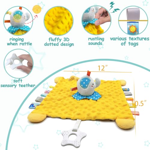 Image of Elephant Lovey Soothing Blanket with Tags Teether Elephant Blanket Soft Security Blankets for Boys and Girls Baby Stuff for Newborn Toys Snuggle Toy Baby Lovey Gift for Baby Shower