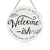   Welcome-ish-Wood-Hanging-Sign-Plaque-Funny-Welcome-Quote-with-Minimalist-Leaves-Wooden-Front-Door-Hanger-Rustic-Outdoor-Wall-Art-for-Porch-Garden-Farmhouse-Yard-Decor-12x12