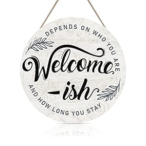   Welcome-ish-Wood-Hanging-Sign-Plaque-Funny-Welcome-Quote-with-Minimalist-Leaves-Wooden-Front-Door-Hanger-Rustic-Outdoor-Wall-Art-for-Porch-Garden-Farmhouse-Yard-Decor-12x12