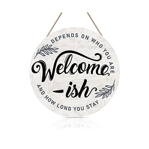   Welcome-ish-Wood-Hanging-Sign-Plaque-Funny-Welcome-Quote-with-Minimalist-Leaves-Wooden-Front-Door-Hanger-Rustic-Outdoor-Wall-Art-for-Porch-Garden-Farmhouse-Yard-Decor-12x12