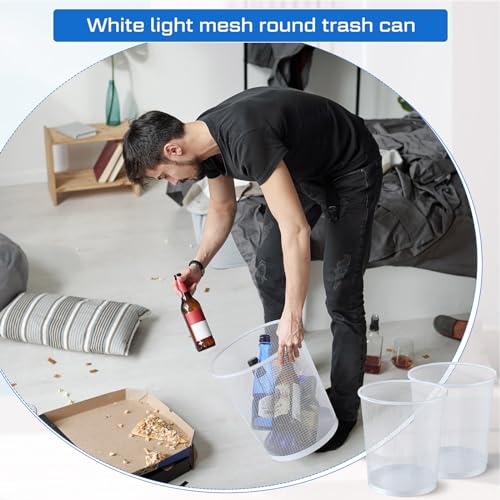 Image of Hushee 12 Pcs Metal Mesh Trash Can Wire Waste Paper Basket Trash Bin Garbage Can for Office Under Desk, Kitchen, Bedroom, Den, Dorm Room, Toilet(White,12 Pcs)