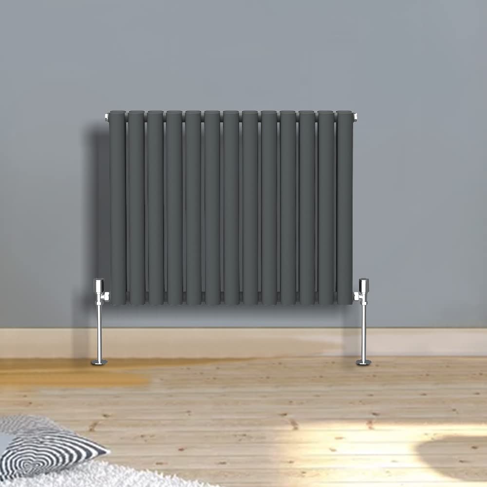 Warmehaus Anthracite Designer Radiator Horizontal Oval Column Double Panel Rad 600x767mm