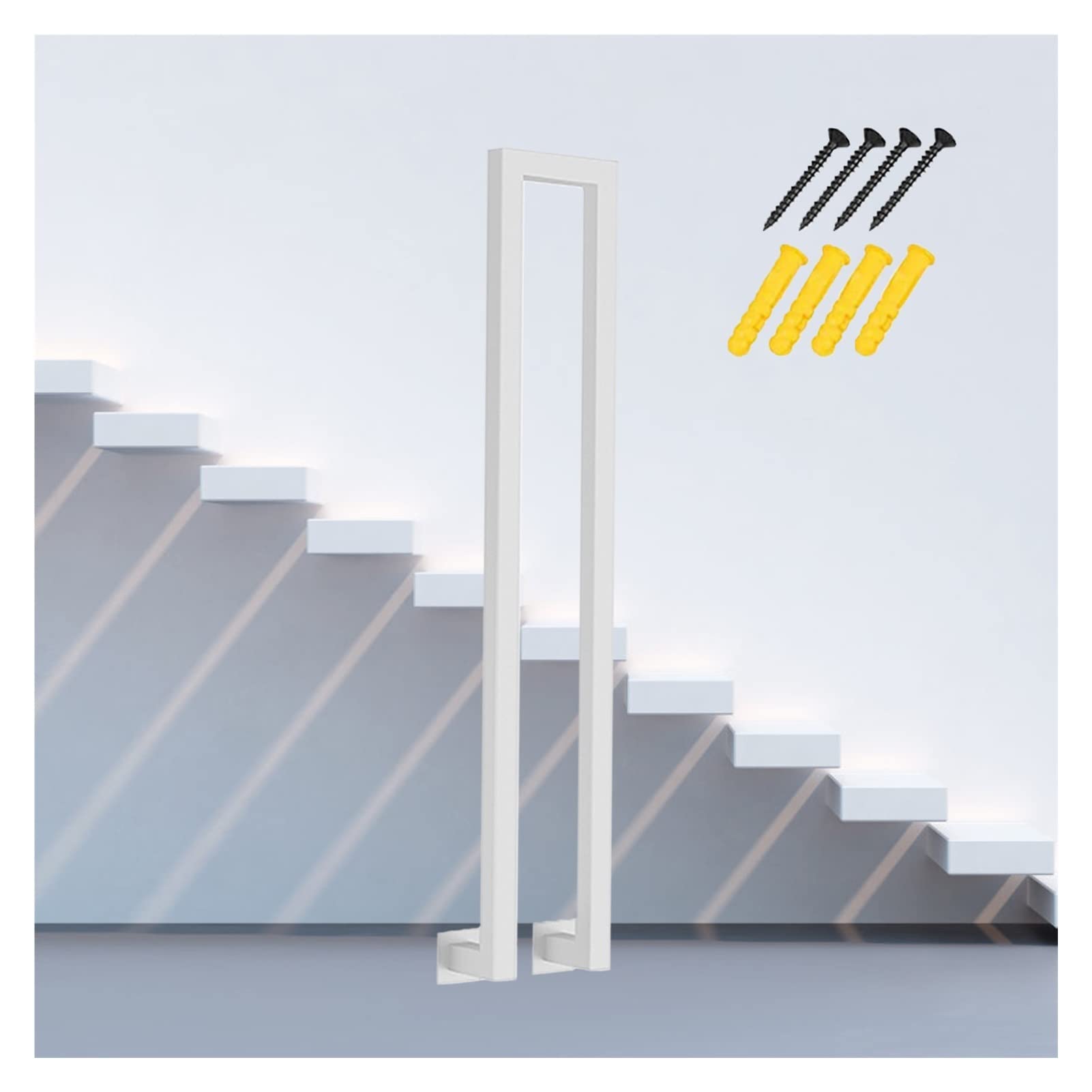 Meiiron B One Piece Industrial Staircase Handrails Stair Handrail Right Angle Square / U-Shaped Iron Railing Industrial Lack Iron Square Pipe Handrail For Stairs Rustic White ( Color : Size : 85Cm(33.4") )